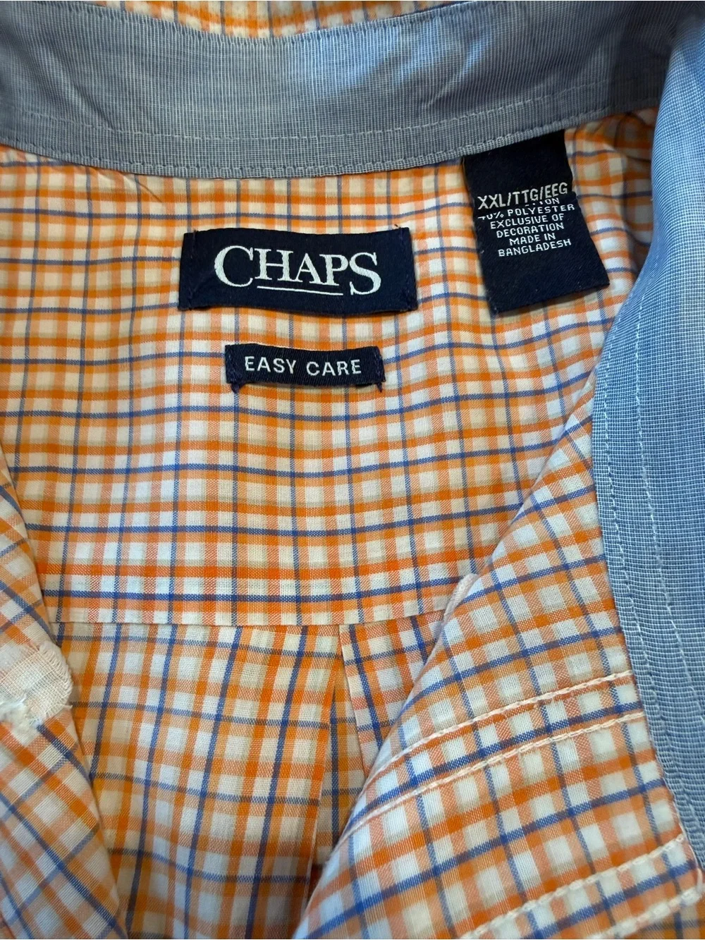 Chaps Orange and White Plaid Short-Sleeve Button-Down Shirt